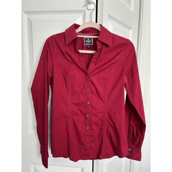Express The Essential Shirt Button Up Long Sleeve Burgundy Size XS - Picture 2 of 4